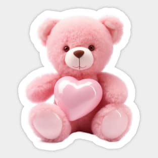 Cute Pink Teddy Bear with Heart Sticker